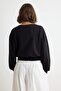 Black-Ecru Double Layer Thick Regular Fit Double Breasted Collar Knitted Sweatshirt Twoaw27Sw00007 - 5