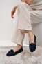 Capri Genuine Suede Navy Blue Color Women's Loafer Shoes - 7