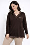 Women's Middle Age and Above V-Neck Patterned Mother Combed Cotton Blouse 30575 - 2