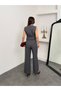 Belt Detailed V-Neck Sleeveless Top and Wide-Leg Pants Black Set - 9