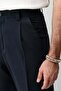 Navy Blue Pleated Relaxed Fit Men's Trousers - 5