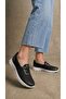 Women's Black-White Mesh Comfortable Mother Shoes with Lace Detail 2.5cm Byndoz02 - 2