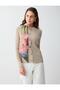 Beige Melange Round Neck Long Sleeve Glittery Knitwear Cardigan