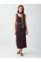 Bitter Brown Straight Cut Strappy U-Neck Knitted Midi Dress