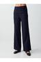 Navy Blue High Waist Regular Leg Long Woven Trousers - 5