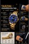 Sports Men's Wristwatch with Calendar - Gold Band & Blue Dial
