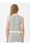 Ecru V-Neck Striped Patterned Buttoned Knitwear Sweater - 5