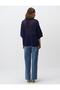 Navy Blue 100% Cotton Polo Neck Openwork Knitwear T-Shirt - 6