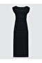 Black Round Neck Slim Fit Midi Dress - 7