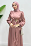 Crayla Side Buckle Satin Hijab Evening Dress - Dusty Rose - 2