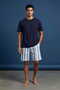 Men's Cotton Short Sleeve Striped Pocket Shorts Pajama Set - 5
