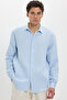 Men's relaxed fit 100% cotton long sleeve plain muslin draped blue shirt - 4