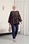 Layered Modal Shirt with Elastic Sleeves and Tie Front - Brown - 3