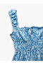 Square Collar Thick Strap Back Detail Lace-Up Front Floral Mini Dress Wrinkled - 6