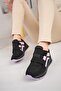 Women's Black Powder Leather Sneaker Shoes - 2