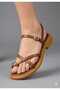 Women's Tan Ring Toe Eva Soft Sole Stitched Buckle Sandals - 4