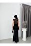 Women's Lace Detailed Degaje Collar Zero Sleeve Long Evening Dress - 2