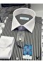 Classic long sleeve pocketless collar cuff white gift boxed men's shirt fs-004328 - black white - 8
