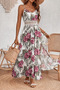 New Season Women's Summer Spaghetti Strap V-Neck Waist Lace Detail Floral Print Side Slit Dress - 2