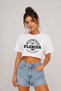Women's Loose Fit T-Shirt Florida Printed Crop T-Shirt - White
