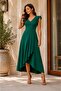 Women's V-Neck Flounce Midi Length Crepe Dress - 4