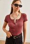 Women's Washable Burgundy Snap Fastener Camisole Blouse Blz-19000171 - 2