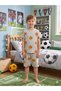 Boy's Cotton Gray Football Ball Yellow Red Patterned Short Sleeve Shorts Pajama Set
