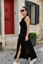 Women's Cross Back Double Slit Viscose Knitted Maxi Length Dress - 5