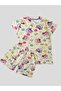 Girl's 100% Cotton Teddy Bear Chick Flower Patterned Short Sleeve Shorts Summer Pajamas Set - 2