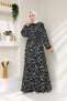 Patterned Loose Cut Front Gathered Viscose Hijab Dress