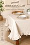100% Cotton Ruffled Tablecloth Bohemian Vintage Stylish Design Cream Color