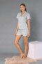 Buttoned Short Sleeve Shorts Set - Summer Score Pattern Soft Milan Fabric - M, L, Xl, XXL - 2