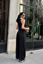 Black Three-Pleated Belted High-Waisted Palazzo Trousers - 3
