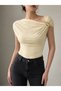 Butter Yellow Viscose Asymmetrical Gold Buckle Blouse 209