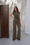 Women's Sienna Khaki Crinkle Fabric Blouse and Trousers Set with Tie Detail - 2