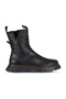 Black Leather Women's Wedge Heel Piece Boots 01Wz1504