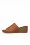Tan Dark Leather Women's Wedge Heeled Slippers 01We3903 - 3