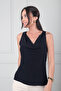 Women's Degaje Collar Sleeveless Crepe Satin Blouse Slim Fit - 3