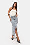 Women's Snow Denim Color Deep Slit High Waist Long Denim Skirt - 4