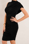 Black Women's Draped High Collar Gathered Lace-Up Bodycon Dress - 2