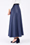 Belt-Detail Maxi Size Loose Navy Blue Leather Skirt - 3