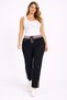 Women's Plus Size Black, Ankle Length, Ribbed Detailed Waist, Front Decorative Pocket, Bengaline Fabric Trousers 65N39456 - 5