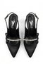 Women's Evening Dress Satin Stone Detailed Pointed Toe Open Back 7cm Thin Heeled Shoes
