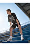 Half Sleeve Stripe Detailed Crew Neck Printed Oversize Sports T-Shirt