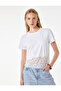 Cotton Slim Fit Lace Detailed Crew Neck Short Sleeve T-Shirt - 2