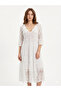 White Italian Lace Short-Sleeved Long Silk Dress with Lining, Sizes 40-46