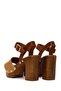 Women's Tan Ankle Buckle Platform High Thick Heeled Suede Leather Sandals 26Sfd152810 - 8