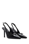 Women's Black Ankle Buckle Open Back Thin Heeled Leather Shoes 25Sfd 162316 - 3