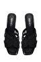 Women's Black Thick Heeled Knitted Metallic Slippers 26Sfd442232 - 5