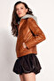 Magic Women's Brown Hooded Short Sports Leather Jacket 26Sgm566751 - 4